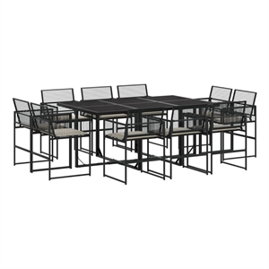 vidaXL 11 Piece Poly Rattan Garden Dining Set in Black/Cream White