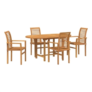 vidaXL 5 Piece Solid Teak Wood Garden Dining Set in Brown