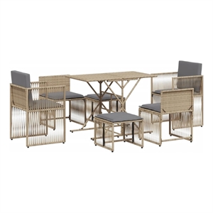 vidaXL 7 Piece Poly Rattan Garden Dining Set in Grey