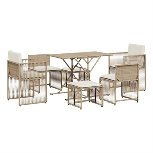 vidaXL 7 Piece Poly Rattan Garden Dining Set in Beige/Cream White