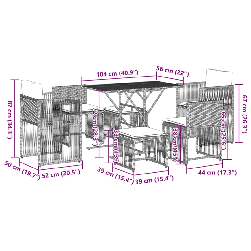 vidaXL Poly Rattan Garden Dining Set in Grey