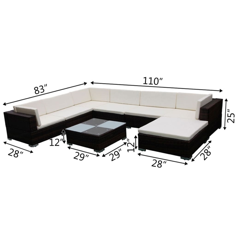 vidaXL 8 Piece Steel Large Lounge Set in Brown