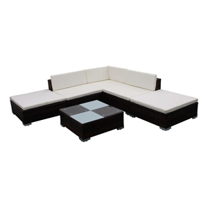 vidaXL 6 Piece Poly Rattan Furniture Set in White/Brown/Cream