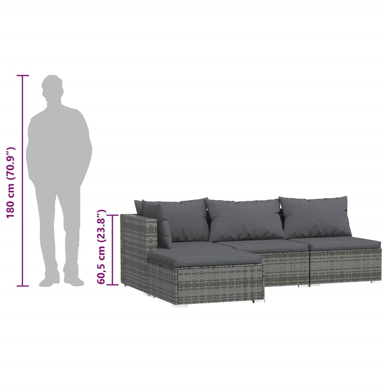 vidaXL 4 Piece Steel Small Garden Lounge Set in Gray