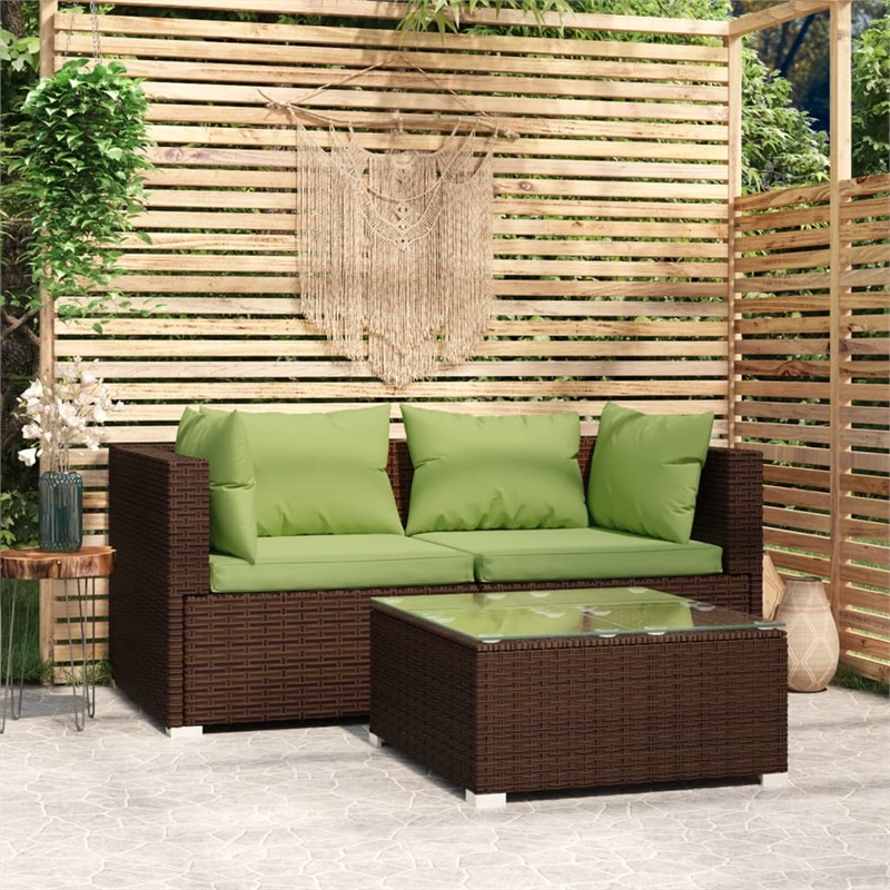vidaXL 3 Piece Poly Rattan Garden Lounge Set in Brown