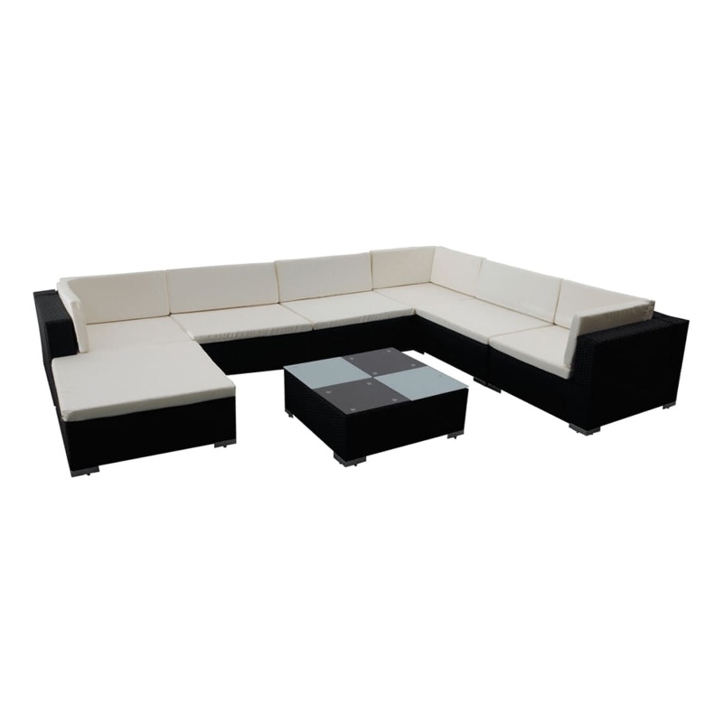 vidaXL 8 Piece Steel Lounge Set in Black/White/Cream