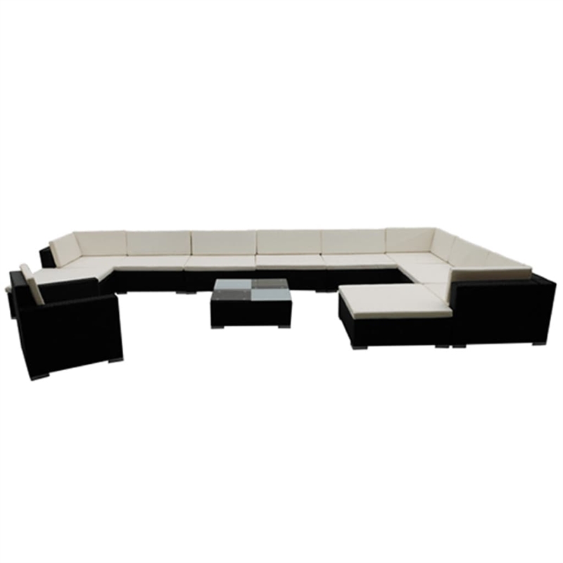 vidaXL 12 Piece Poly Rattan Garden Lounge Set in Black/White/Cream