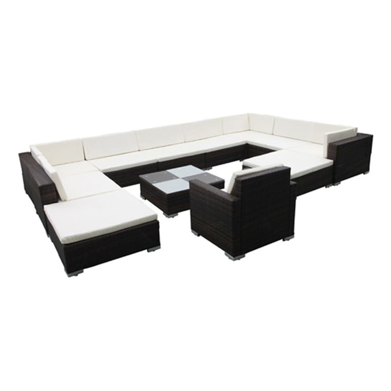 vidaXL 12 Piece Poly Rattan Garden Lounge Set in Black/White/Cream