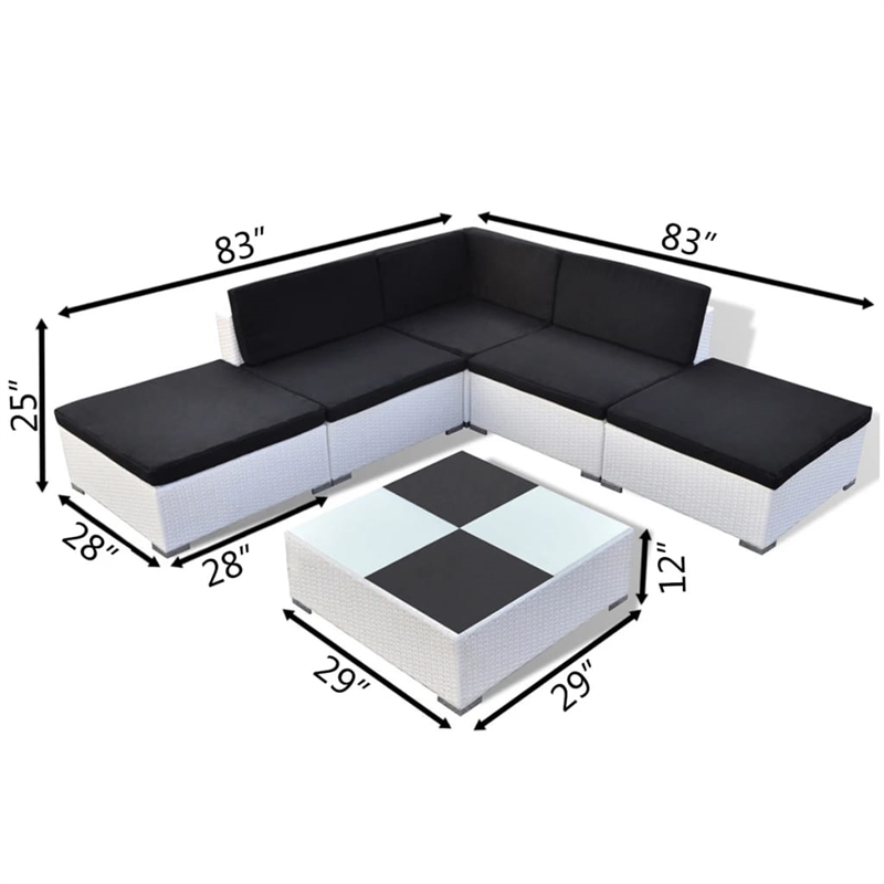 vidaXL 6 Piece Lounge Set in Black/White
