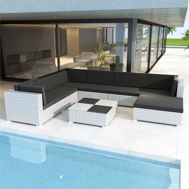 vidaXL 8 Piece Poly Rattan Patio Furniture in Black/White