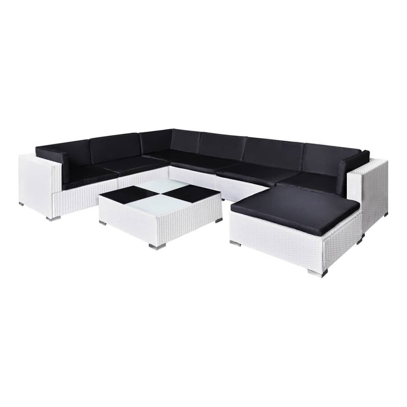 vidaXL 8 Piece Poly Rattan Patio Furniture in Black/White