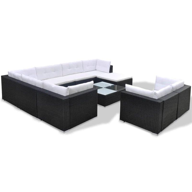 vidaXL 10 Piece Poly Rattan Patio Furniture Black/White/Cream