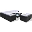 vidaXL 10 Piece Poly Rattan Patio Furniture Black/White/Cream
