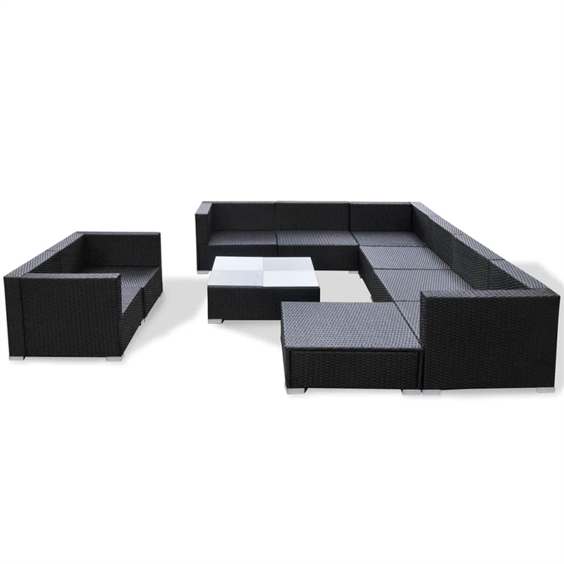 vidaXL 10 Piece Poly Rattan Patio Furniture Black/White/Cream