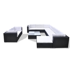 vidaXL 10 Piece Poly Rattan Patio Furniture Black/White/Cream