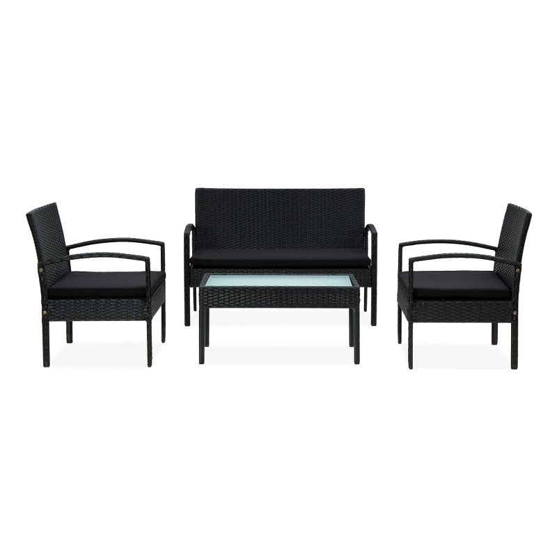 vidaXL 4 Piece Steel Sofa Set in Black