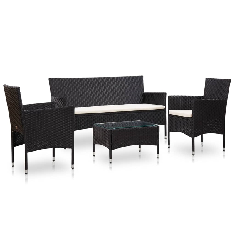 vidaXL 4 Piece Steel Small Sofa Set in Black/White/Cream