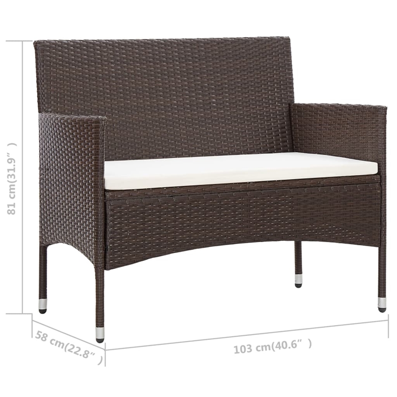 vidaXL 4 Piece Steel Sofa Set w/ Removable Covers in Brown