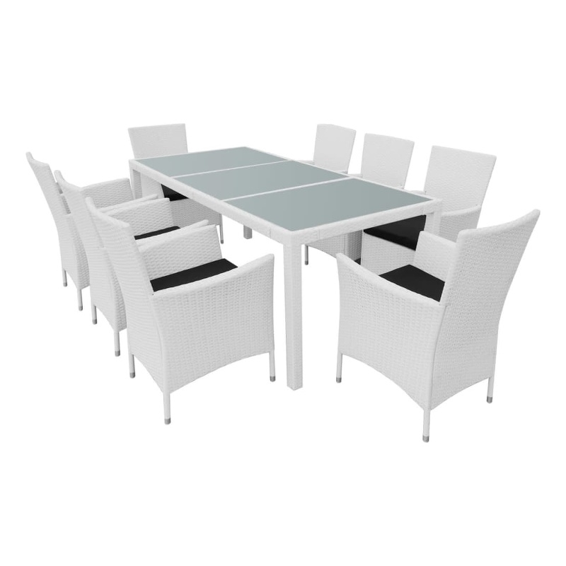vidaXL 9 Piece Poly Rattan Large Furniture Set in White/Cream