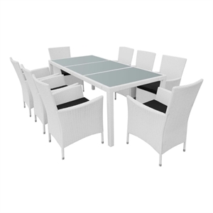 vidaXL 9 Piece Poly Rattan Large Furniture Set in White/Cream