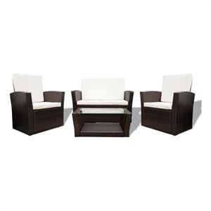 vidaXL 4 Piece Poly Rattan Sofa Set in White/Brown/Cream