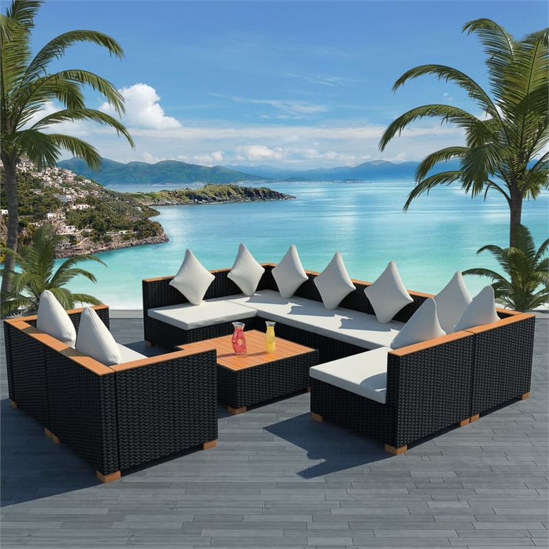 vidaXL Steel Sofa Set in Black/White/Brown/Cream