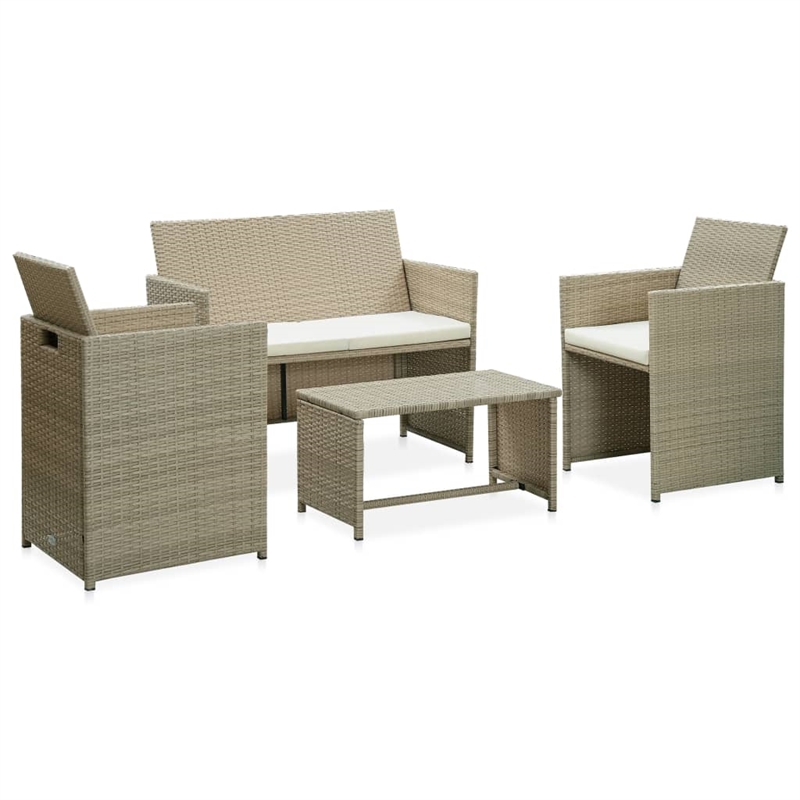 vidaXL 4 Piece Steel Sofa Set in White/Cream/Beige