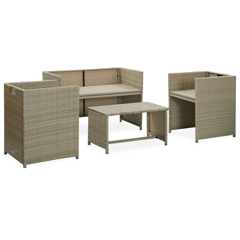vidaXL 4 Piece Steel Sofa Set in White/Cream/Beige