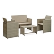 vidaXL 4 Piece Steel Sofa Set in White/Cream/Beige