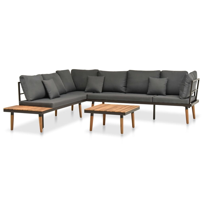 vidaXL 4 Piece Solid Acacia Wood Sofa Set in Gray