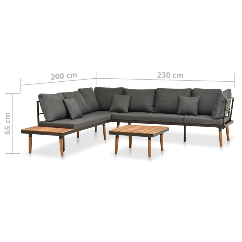 vidaXL 4 Piece Solid Acacia Wood Sofa Set in Gray