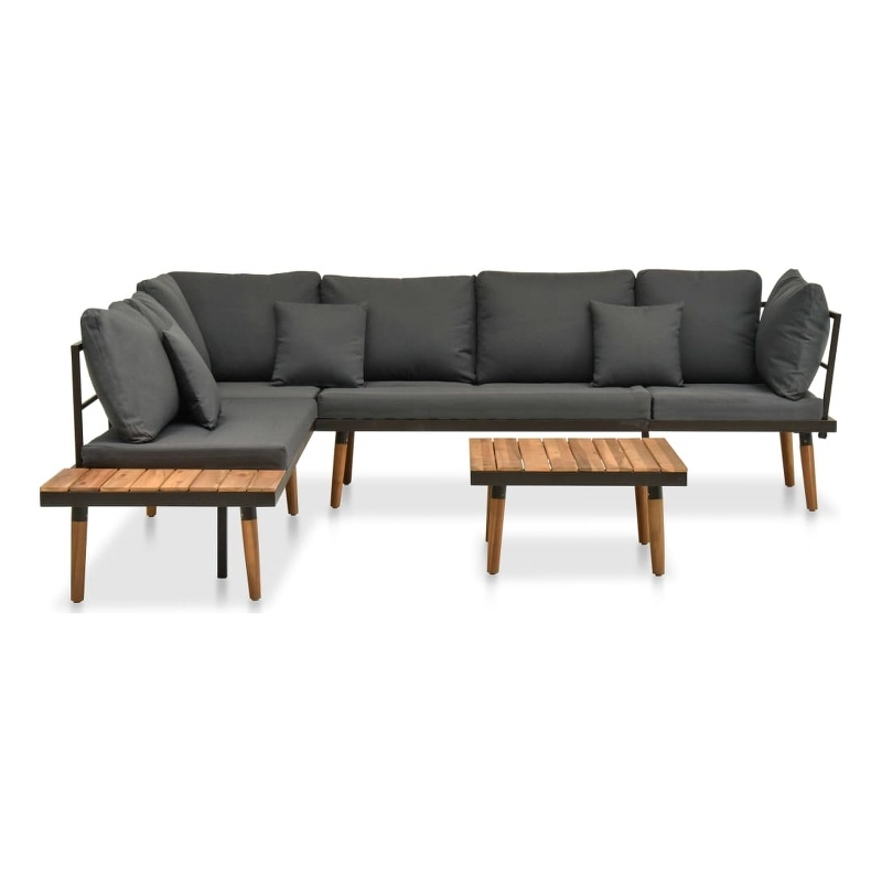 vidaXL 4 Piece Solid Acacia Wood Sofa Set in Gray