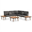 vidaXL 4 Piece Solid Acacia Wood Small Sofa Set w/ Removable Covers in Gray