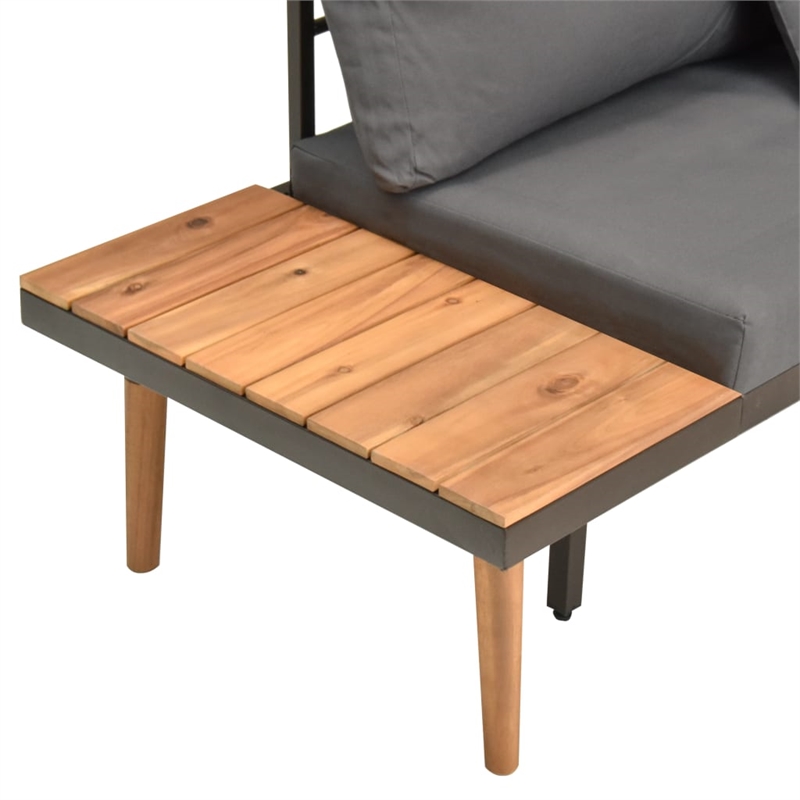 vidaXL 4 Piece Solid Acacia Wood Small Sofa Set w/ Removable Covers in Gray