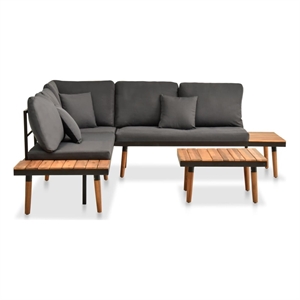 vidaXL 4 Piece Solid Acacia Wood Small Sofa Set w/ Removable Covers in Gray