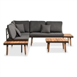 vidaXL 4 Piece Solid Acacia Wood Small Sofa Set w/ Removable Covers in Gray