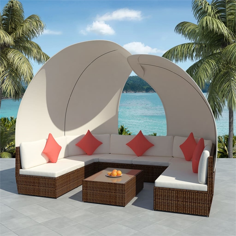 vidaXL 9 Piece Lounge Set in White/Red/Brown/Cream