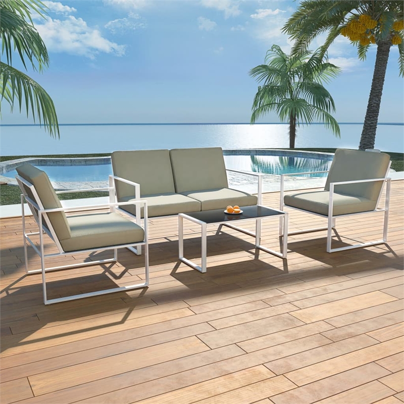 vidaXL 4 Piece Steel Sofa Set in Black/White/Gray