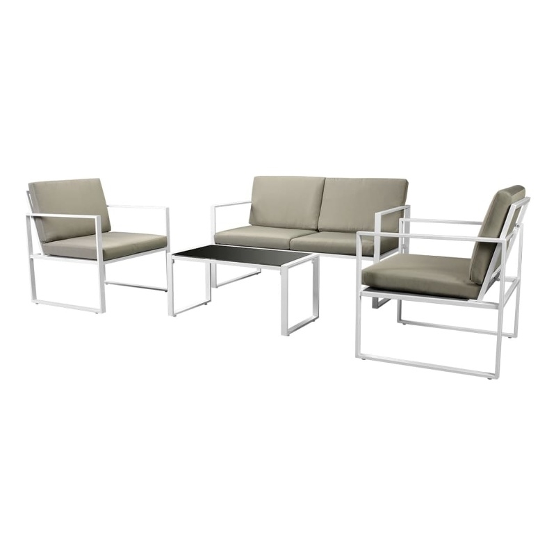 vidaXL 4 Piece Steel Sofa Set in Black/White/Gray