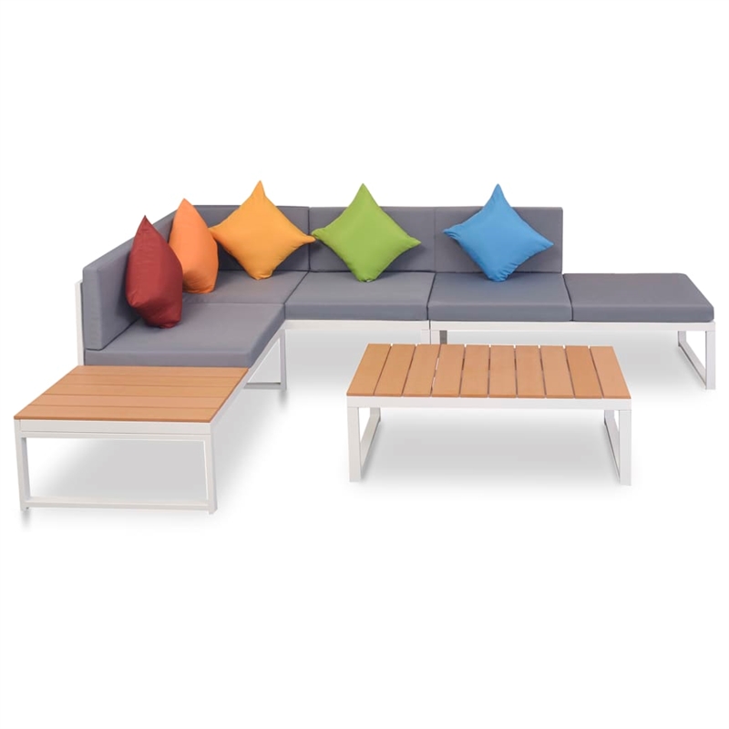 vidaXL 4 Piece Aluminum Sofa Set in White/Brown