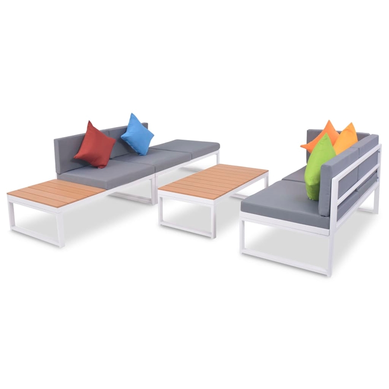 vidaXL 4 Piece Aluminum Sofa Set in White/Brown