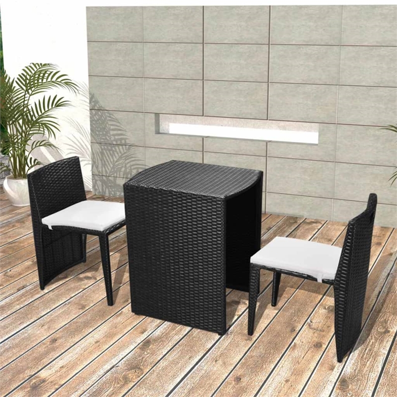 vidaXL 3 Piece Poly Rattan Furniture Set in Black/White/Cream