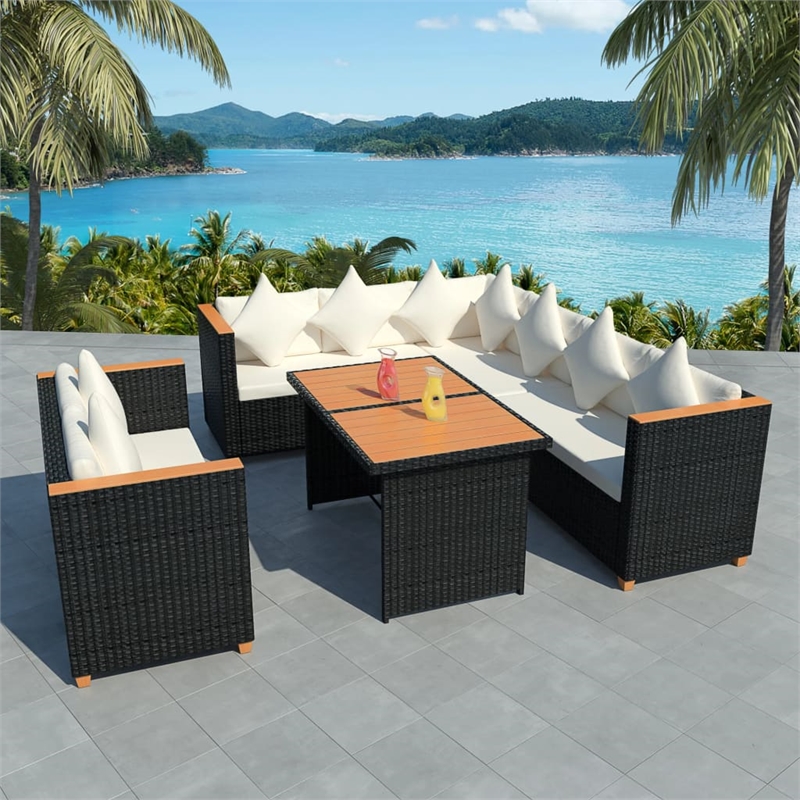 vidaXL 5 Piece Poly Rattan Small Patio Furniture in Black/White/Cream