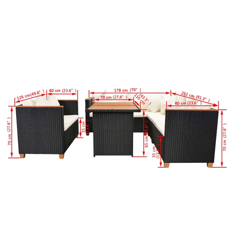vidaXL 5 Piece Poly Rattan Small Patio Furniture in Black/White/Cream