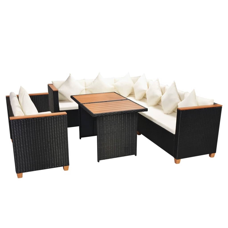 vidaXL 5 Piece Poly Rattan Small Patio Furniture in Black/White/Cream