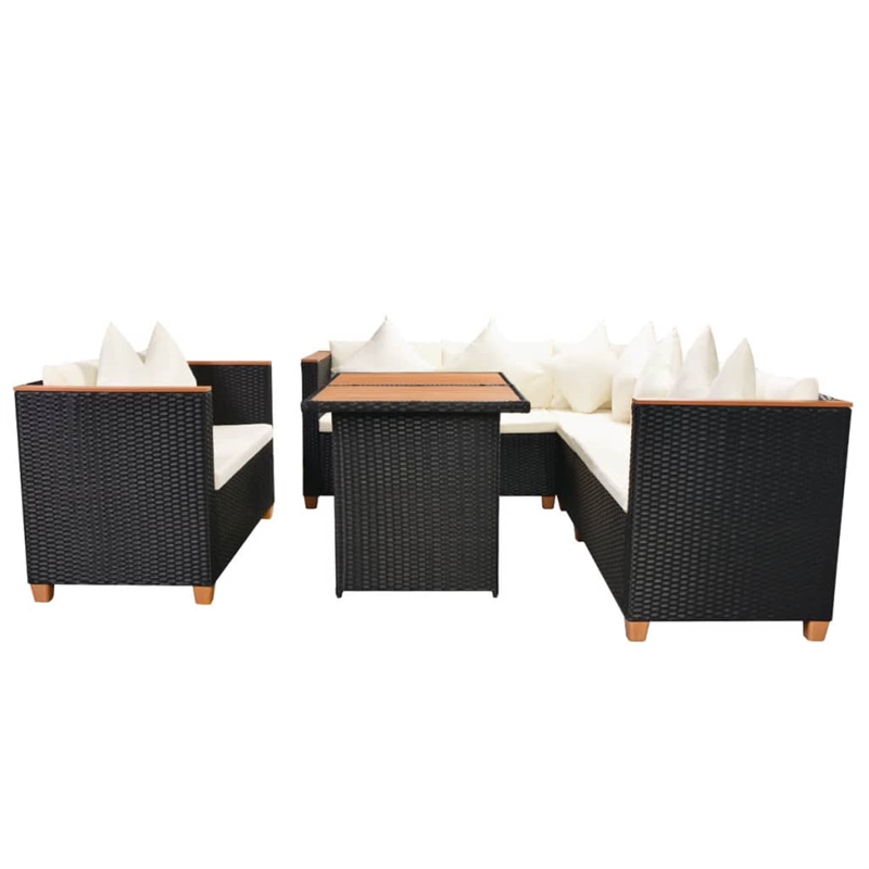 vidaXL 5 Piece Poly Rattan Small Patio Furniture in Black/White/Cream