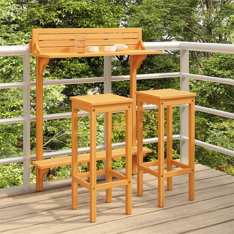 vidaXL 3 Piece Solid Acacia Wood Standard Bar Set in Natural