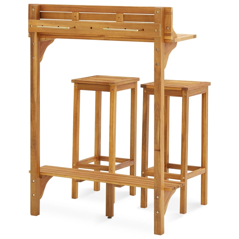 vidaXL 3 Piece Solid Acacia Wood Standard Bar Set in Natural