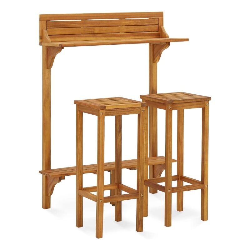 vidaXL 3 Piece Solid Acacia Wood Standard Bar Set in Natural