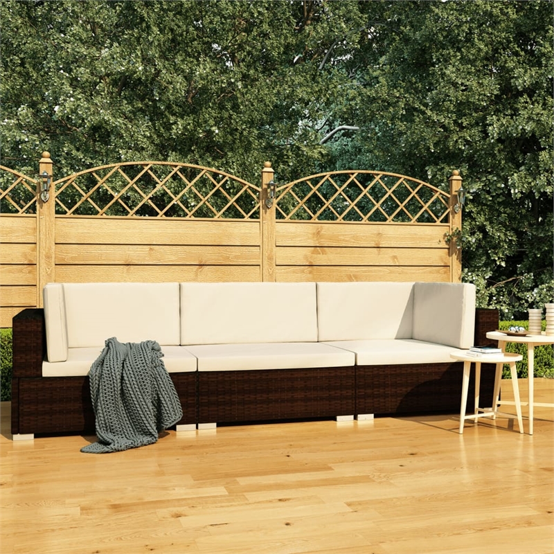 vidaXL 3 Piece Steel Patio Sofa Set in Brown